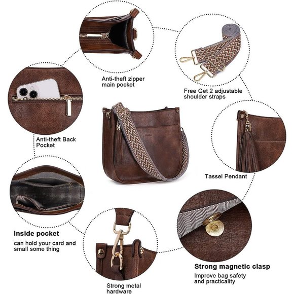 HKCLUF Crossbody Bag Purse for Women 2Pcs Leather Hobo Handbag Wallet Se… - Picture 5 of 8